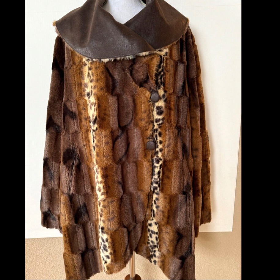 Vintage Faux Fur Patchwork Coat Animal Print Faux Fur Outer Shell Regular Size M